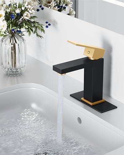 Midanya Bathroom Faucets 1 Hole Single Handle, Matte Black&Gold Handle - Image 2