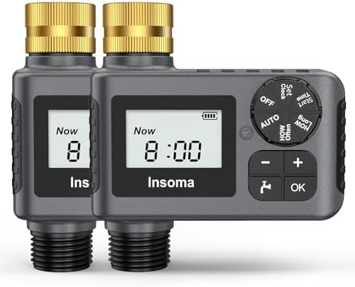 2 PCS Water Timer with Brass Inlet, Water Sprinkler Timer with Rain Delay/Manual/Automatic Drip Irrigation and Lawn Watering System for Yard by Insoma