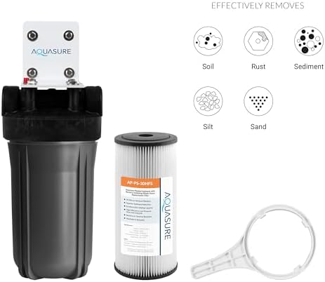 Aquasure Fortitude V2 Series High Flow 30 Micron Whole House Pleated Sediment Water Treatment Pre-Filter System, Standard Size | Removes Sand, Silt, Dirt, Debris & More - Image 2