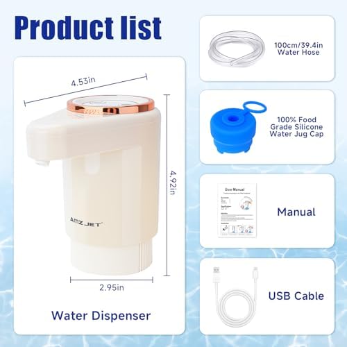 Dual Pump Water Dispenser for 5 Gallon Bottle, Electric Water Bottle Pump with Water Jug Cap, Powerful Flow, USB Rechargeable Automatic for Home, Office, Camping-Beige - Image 6