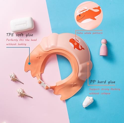 Baby Shower Cap Shield, Shower Cap for Kids, Visor Hat for Eye and Ear Protection for 0-9 Years Old Children,Cute whale shape Makes the Baby Bath More Fun (Orange) - Image 3