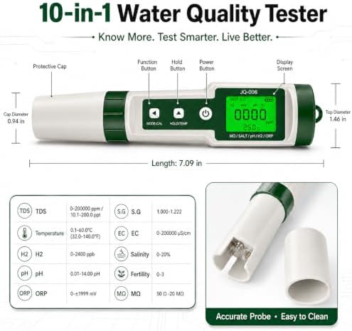 Professional 10-in-1 TDS Water Tester for Drinking Water,Mart Digital Water Quality Tester with AI ADC Chip,Advanced Precision Sensing with ATC Compensation,Advanced Multi-Parameter Water Analysis - Image 3