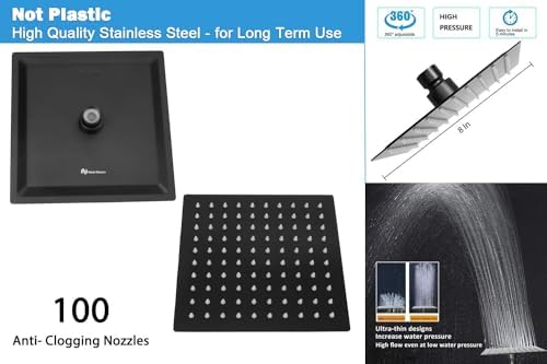 NearMoon Square Shower Head and 15 Stage Shower Filter Combo, High Pressure Filtered Head for Hard Water, Improves the Condition of Your Skin, Hair (Matte Black) - Image 2