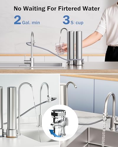 Frizzlife DS99 Countertop Water Filter System, NSF 42&372 Certified 8-Stage Stainless Steel Water Filter for Sink Faucet, 0.5 Micron Filter Reduces 99.99% Lead, Chlorine, Heavy Metals, Bad Taste&Odor - Image 6