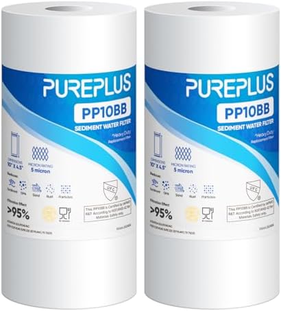 PUREPLUS 5 Micron 10"x4.5" Whole House Sediment Water Filter, 2 Pack by PUREPLUS