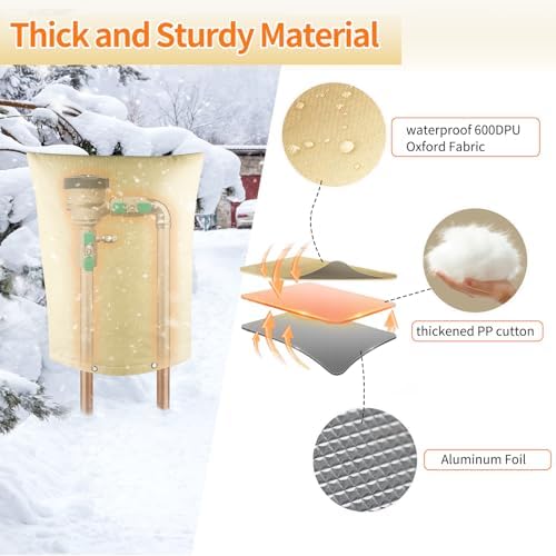 Outdoor Backflow Preventer Cover, Pipe Insulated Pouch for Freeze Protection, Winter Thicken Fabric Sprinkler Valve Insulation Cover for Outside Irrigation Pipe & Water Well Pump (Beige, 21”H X 16”W) - Image 2