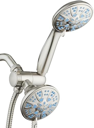AquaDance Antimicrobial/Anti-Clog High-Pressure 30-setting Dual Head Combination Shower with Microban Nozzle Protection From Growth of Mold, Mildew & Bacteria for a Healthier Shower – Aqua Blue by AquaDance