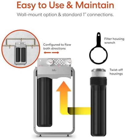 Brio Whole House Water Filter System w/Gauges | 2 Stage Fast-Flow Filtration (Phosphate Anti-Scale, CTO Carbon Block) 4.5" x 20" Filters | Improves Taste, Protects Home Appliances & Shower | 900 GPH - Image 7