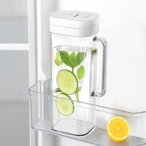 SlimFit 2Quart (2 Liter) pitcher with lid, Water jug for fridge door, White by KitchenPrima