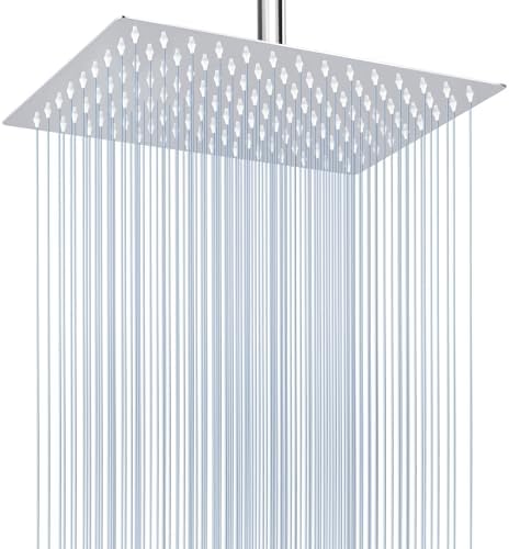 Voolan Rain Shower Head - High Flow Large Rainfall Shower Heads Made of Stainless Steel - Waterfall Bathroom Square Showerhead - Ceiling or Wall Mount (12 * 8 Inch Rectangle, Chrome) by Voolan
