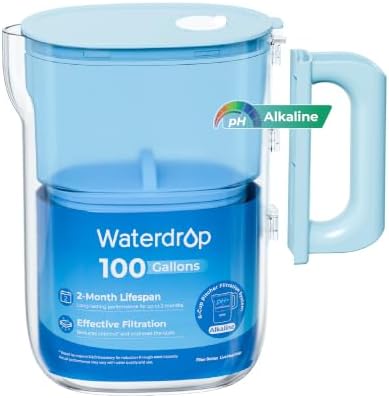 Waterdrop PT-12B-A Alkaline Small 6-Cup Water Filter Pitcher, Blue by Waterdrop