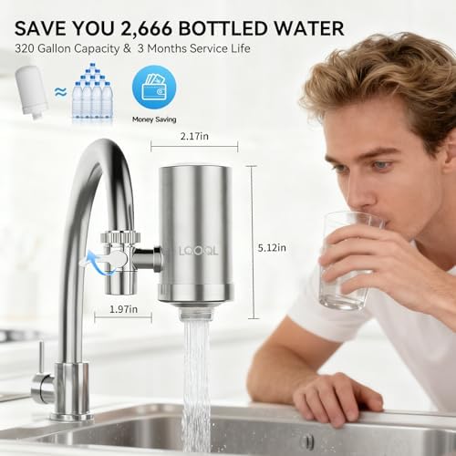 Water Filter for Sink Faucet, 304 Stainless Steel Water Purifier for Kitchen Sink, Reduces PFAS, Lead, Chlorine & Microplastics, 350 Gallons Long-Lasting for Kitchen & Bathroom, 2 Filters - Image 7