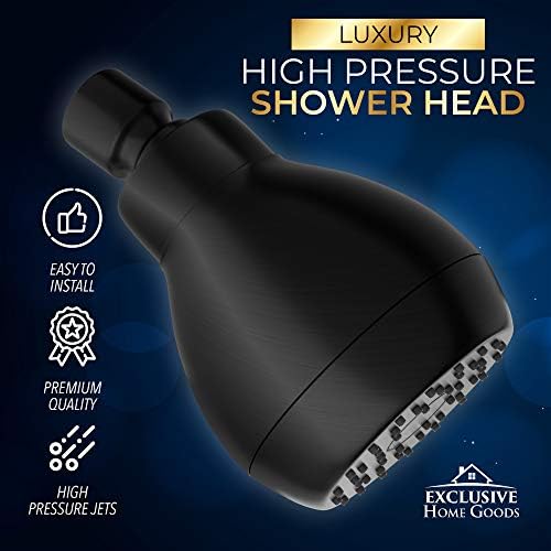 High Pressure Shower Head - Powerful Deluxe Bathroom Showerhead with Strong Spray Stream and Small Silicone Nozzles - Universal Fit Works with High and Low Water Flow Showers (Matte Black)-1.8 GPM - Image 3