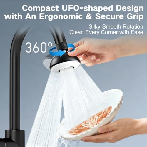 Kitchen Faucet Sprayer Attachment, Anti-Splash 3-Mode Swivel Faucet Extender with Wide Spray Area, 360° Rotating Faucet Aerator, Faucet Head Replacement for Kitchen (Black) - Image 5