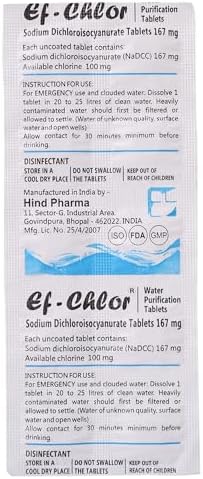 Ef-Chlor Water Purification Tablets 167 mg - Potable Water Treatment Ideal for Emergencies, Survival, Travel, and Camping, Purifies (5.2-6.6) Gallons Water in 1 Tablet (Pack of 100 Tablets) - Image 3