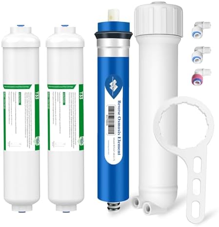 Membrane Solutions Post Inline Carbon Filters and 75 GPD Reverse Osmosis Membrane and 1812/2012 RO Housing with Wrench and Fittings by MembraneSolutions