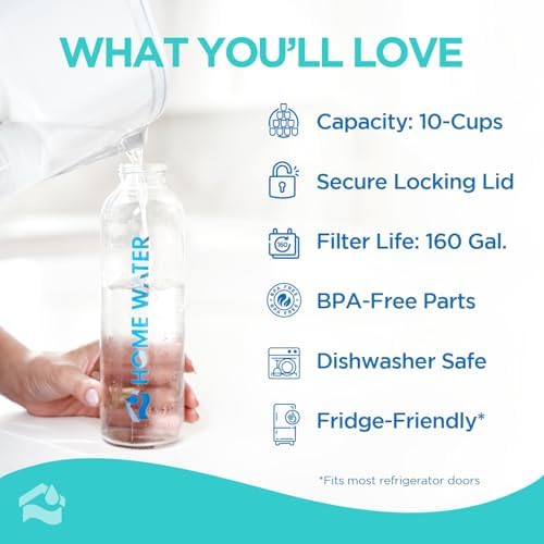 HOMEWATER 10-Cup Pitcher Filter (Peach) – BPA-Free, High-Capacity 2.4L Pitcher with Fast-Flow Carbon Filter, Wide Mouth for Easy Pouring, Removable Filter Replacement, Locking Lid, and Dishwasher-Safe - Image 2