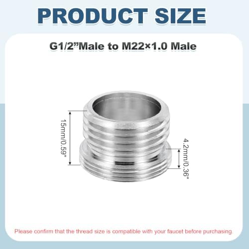 uxcell Faucet Aerator Adapter, 1/2" Male to M22 Male with Washer, 15mm Length - Image 2