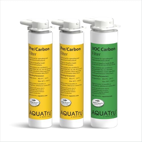 AquaTru One-Year Carafe Filter Combo Pack – Includes 1 Pre/Carbon Filter (Stages 1–2) & 1 VOC Carbon Filter (Stage 4) – Compatible with AquaTru Carafe Water Purifiers by AQUATRU