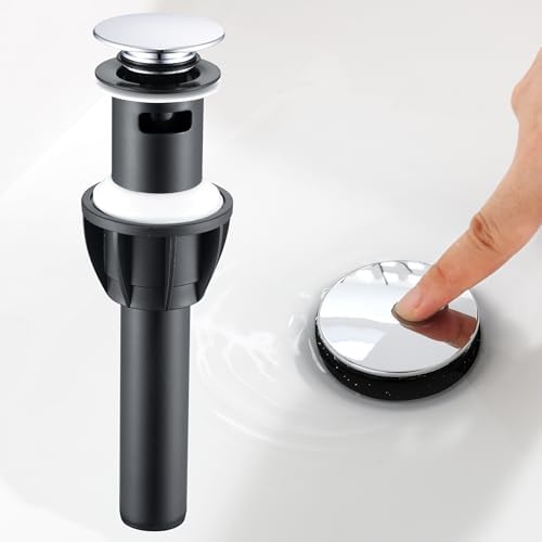 TIORIY Chrome Pop Up Bathroom Sink Drain, with Overflow Plastic Bathroom Sink Stopper for Faucet Vessel, Push Type Bathroom Sink Vanity Assembly with Strainer by TIORIY