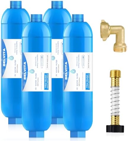 BELVITA RV Inline Water Filter with 90 Degree Elbow and Flexible Hose by BELVITA