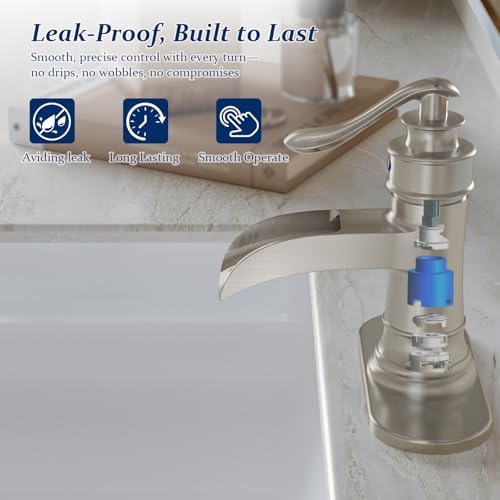 BWE Brass Brushed Nickel Waterfall Bathroom Faucet for Modern & Classic - Image 4