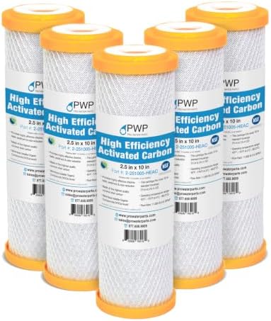 5 Pack High Efficiency Activated Carbon Water Filter Cartridge 5 Micron Fits Standard 2.5 x10" Housings by ProWaterParts