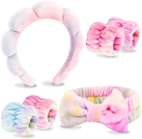 VELSCRUN Spa Headband, Makeup Face Wash Skincare Headbands, 6 Pcs Deep Colorful Sponge Bow Tie Get Ready HairBand Facial Wristband Set, Stuff for Teen Girls Women Trendy Fashion Hair Accessories by VELSCRUN
