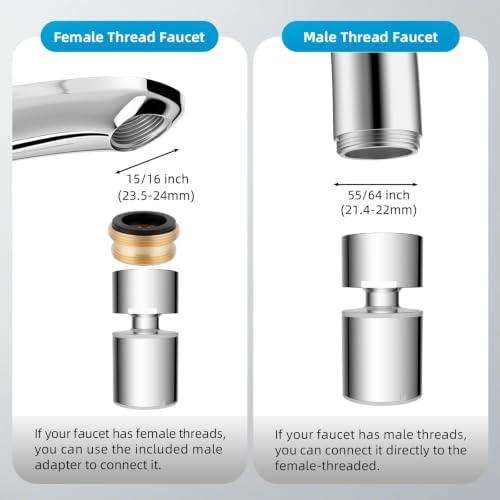 Hibbent cUPC Certified 2-function 360° Swivel Sink Aerator, Chrome - Image 4