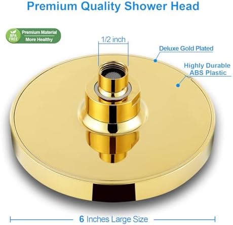 6" High Pressure Rain Shower Head, Luxury Gold Plated Finish - Image 4