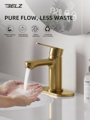 BELZ Gold Bathroom Faucet, Lead-Free for 1 or 3 Hole 4" Vanity Sink - Image 4