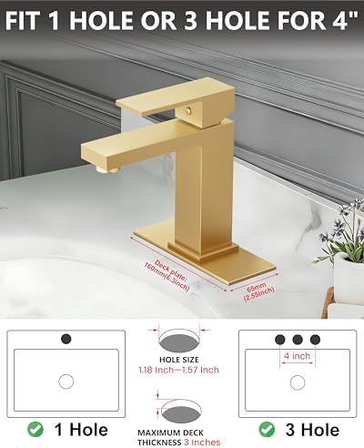 Midanya Bathroom Faucets 1 Hole Single Handle,Brushed Gold - Image 3