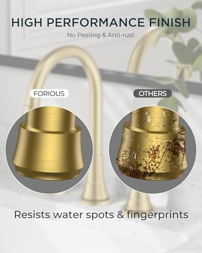 FORIOUS 3 Hole Brushed Gold Bathroom Facuet Widespread, 2 Pack Gold Faucet - Image 4