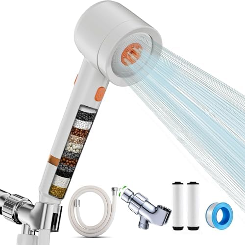 High Pressure Shower Head with Handheld,Shower Head with Filter with Pause Switch Water Saving Filter Showerhead, Showerhead Set with Hose, Bracket and Cotton Filter, Make Bathing Healthier (white) by Pre-TapedMaskingPaper