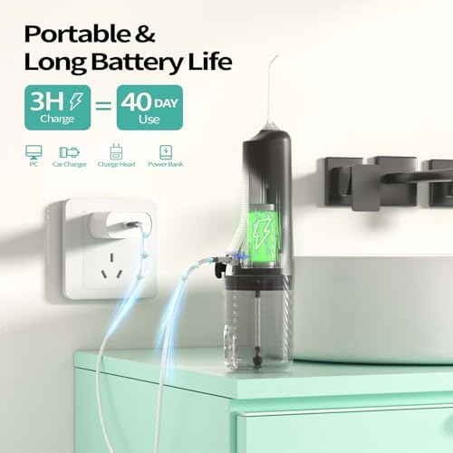Water Flosser for Teeth Cordless: 260ML Portable Oral Irrigator with DIY Strength for Daily Oral and Braces Care, 4 Modes & 5 Jet Tips, 40-Day Battery, IPX7 Waterproof Dental Flosser for Home Travel - Image 6