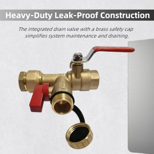 SYLPHID 3/4 Inch IPS Water Heater Service Valve Kit with Pressure Relief Valve, Universal Isolator Valve for Tankless Heater, Compatible with Rheem, Rinnai, Navien, Noritz, Ecosmart, Takagi, Bosch - Image 5