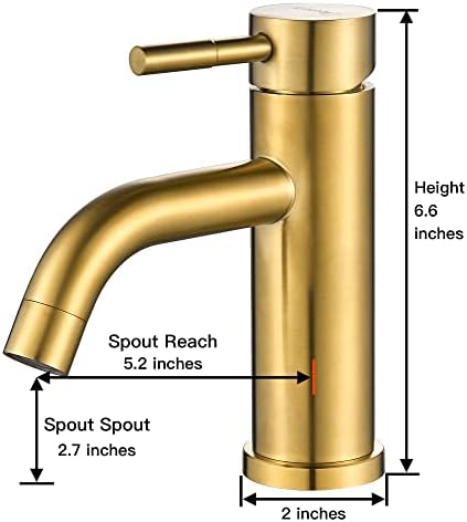 Modern Single Handle Bathroom Faucet Single Hole Brushed Gold Bathroom Sink Faucet Stainless Steel Commercial Basin Faucet (Brushed Gold No Drain) - Image 4