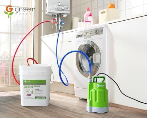 Green Expert Tankless Water Heater Flushing Kit, 1/2HP High-Flow Pump (2500 GPH), 3 Gallon Locking-Lid Bucket, 2×6ft 3/4" GHT PVC Hoses & Wrench, Descaling Maintenance Kit (Descaler Not Included) - Image 2