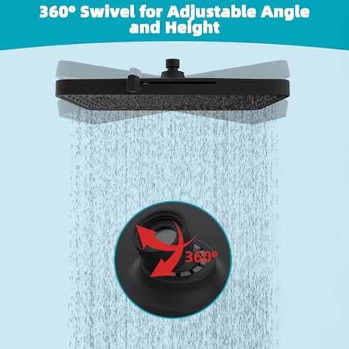 Hibbent cUPC Certified 5 Spray Modes Shower Head, 13'' High Pressure Large Rainfall Shower Head, High Flow Waterfall Bathroom Fixed Showerheads, Adjustable Swivel Ball Joint, Matte Black - Image 6