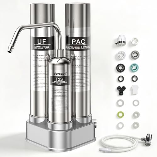 Vortopt F11 Countertop Water Filter System, 3 Stage Filtration, Silvery by Vortopt