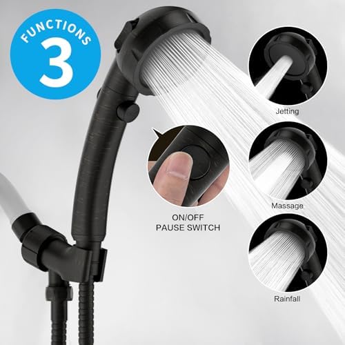 KAIYING High Pressure Oil-Rubbed Bronze Handheld Shower Head with ON/OFF Switch, 3 Spray Modes, Adjustable Angle Bracket, and Hose - Image 2