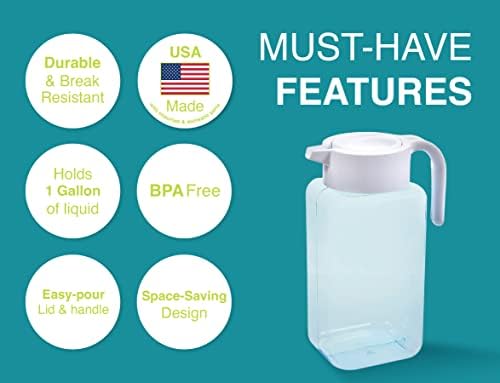 Arrow Home Products 1 Gallon Plastic Pitcher with Lid - Clear Plastic Pitcher for Refrigerator, Fill with Cold Drinks - BPA Free, Space-Saving Rectangular Design - Fill with Lemonade, Milk, Juice - Image 3