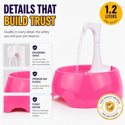 Aqua First Pet Water Fountain - Automatic Drinking Bowl for Cats and Dogs - Light and Portable - Replaceable Filters - Ergonomic Design - 1.2L/42 fl oz - Pink - Image 3