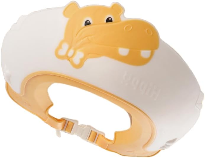 Baby Shower Cap Shield, Shower Cap for Kids, Visor Hat for Eye and Ear Protection for 0-9 Years Old Children,Cute Dinosaur/Crocodile/Hippo shape Makes the Baby Bath More Fun (Hippo, Yellow) by Thcbme
