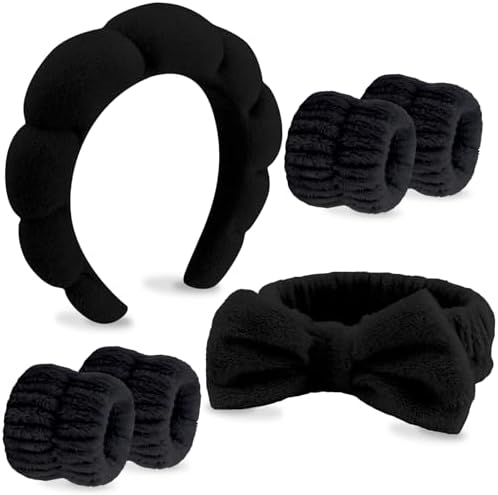 VELSCRUN 6 Pack Spa Headband, Makeup Headband, Face Wash Headbands, Skincare Headbands, Black Sponge Hair Band Bow Tie Spa Head Band for Washing Face Wristband Set Hair Accessories for Women Gifts by VELSCRUN
