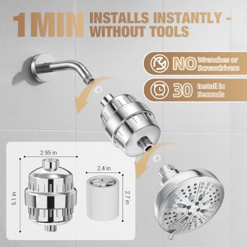 25-Stage Shower Filter prevents scale buildup,Revitalize Hair Skin & Nails with Purifying Water, softener hard water,99% Lead Chlorine, Fluoride & Chemicals removed. High-Output Fan Technology,Chrome - Image 5