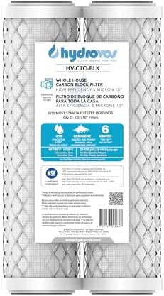 HYDROVOS CTO Carbon Block 5-Micron Sediment Water Filter, 10" x 2.5", NSF Certified Cartridge Replacement for Whole House Filtration System, RO System by HYDROVOS