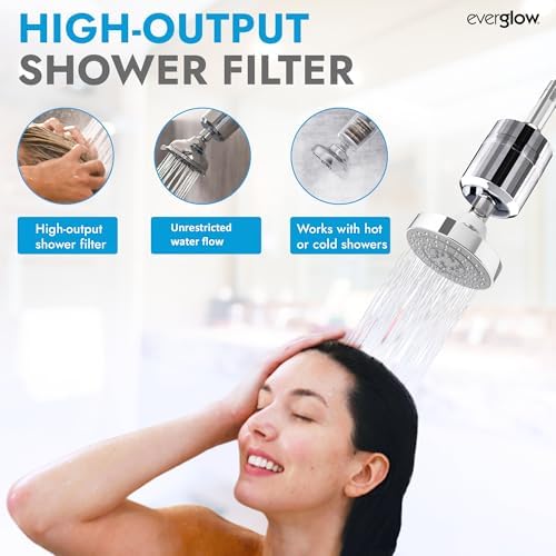 EVERGLOW High-Output Shower Filter, 100% Removes Chlorine, Moisturizes Dry Itchy Skin, Skin and Hair, Helps with Dandruff, Eczema and Vitamin C Infused and Water Softener, 4.7” - Chrome - Image 2