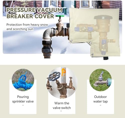 Backflow Preventer Cover Insulated Pouch, Sprinkler Valve Cover Insulated, Pipe Insulation Cover, Protects from Severe Snow and Intense Sun, Winter Water Well Pump Covers (Beige 13" W×12" H) - Image 6