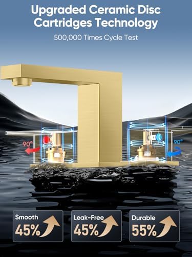 Cobbe Bathroom Faucet 3 Hole, Brushed Gold Bathroom Sink Faucet Widespread - Image 4